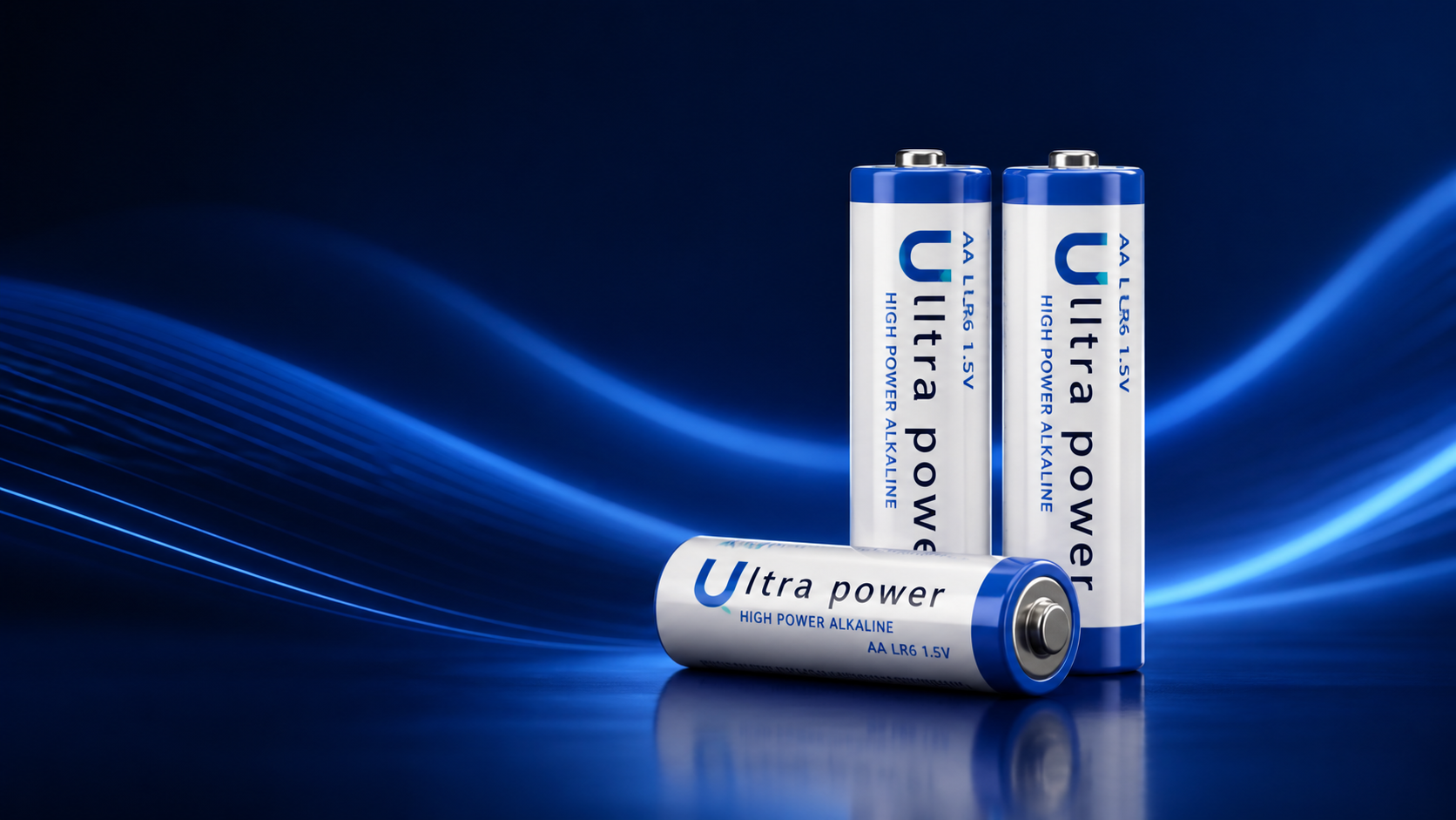 Іміджева візуалізація батарейок Ultra Power у синій динамічній стилістиці